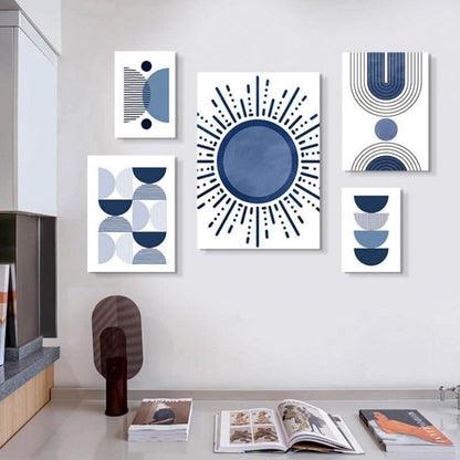 3er Boho Bilder Set Abstrakt Blau Pflanzen Wandposter 50x70cm