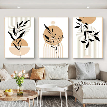 3er Poster Set Boho Blätter Wandbilder Abstrakt Kunstdruck 30x40cm
