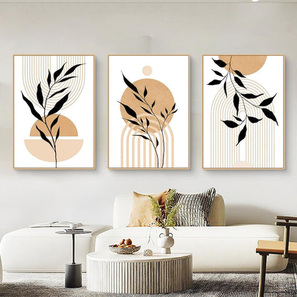 3er Poster Set Boho Blätter Wandbilder Abstrakt Kunstdruck 30x40cm