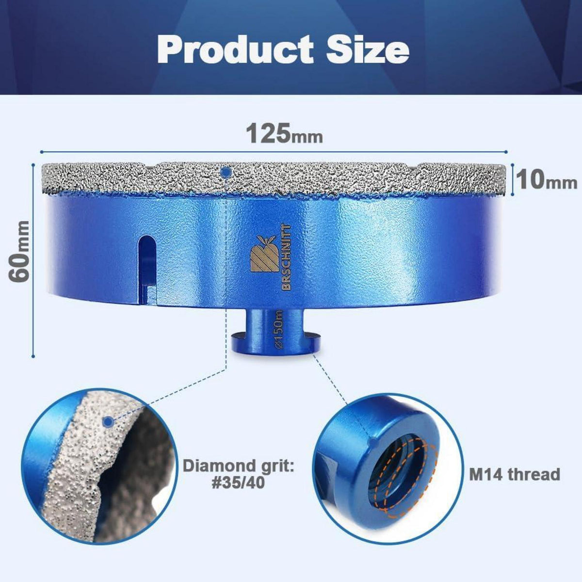 Diamant Fliesenbohrer 150mm M14 für Winkelschleifer