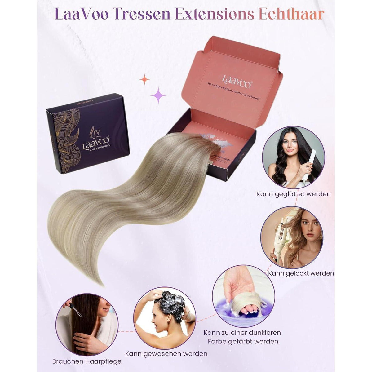 Echthaar Tressen Blond Highlight #P18/613 – 50cm, 100g