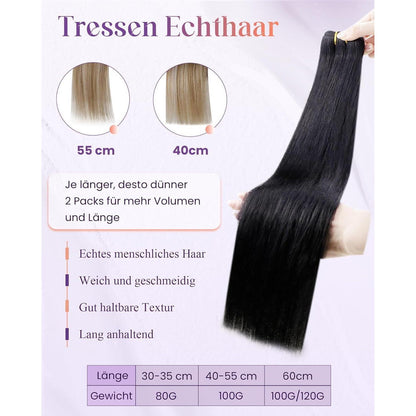 Echthaar Tressen 55cm – Haarverlängerung 100g Weft