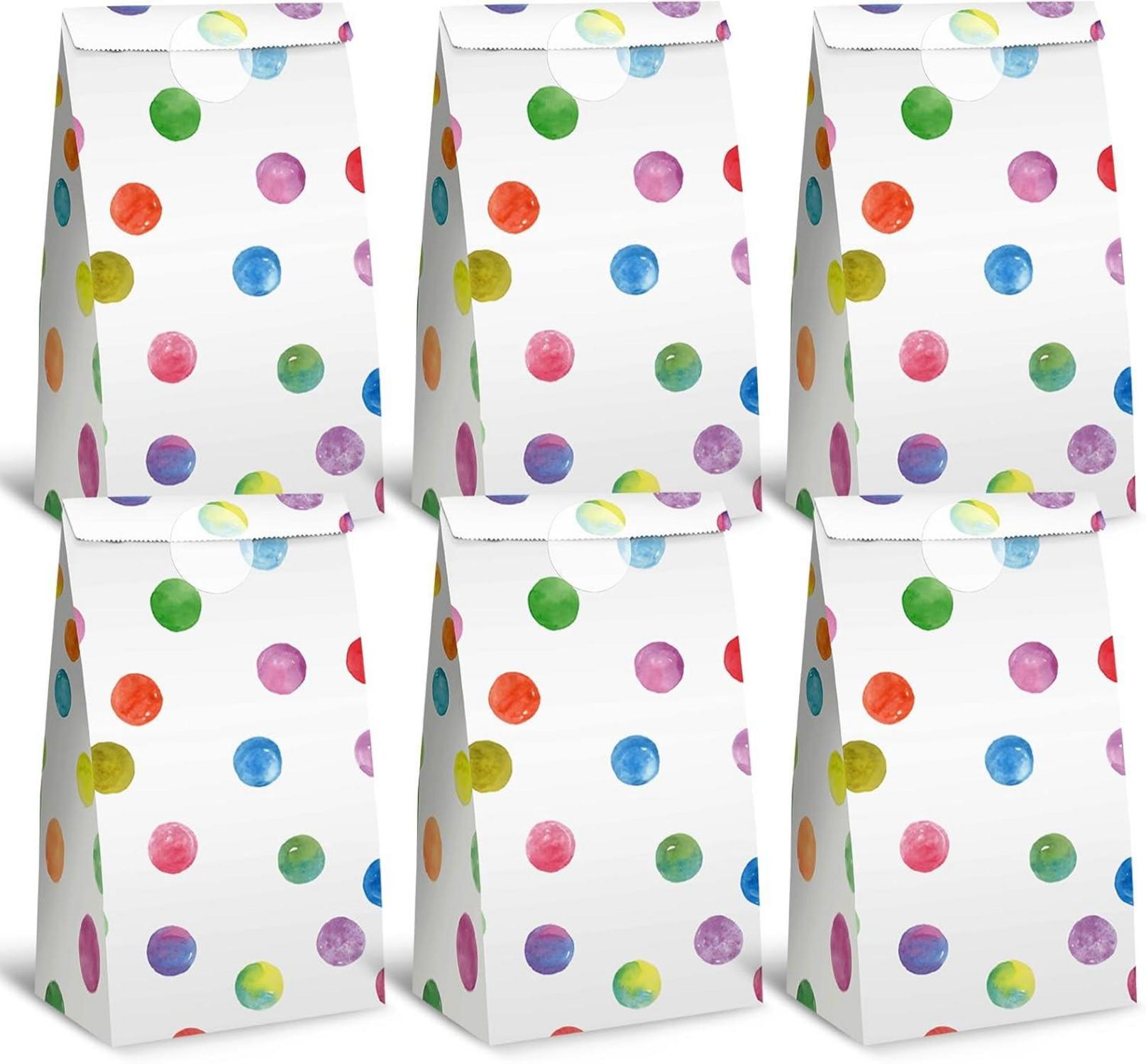 24er Pack Papiertüten Aufkleber Regenbogen Punkte Kindergeburtstag