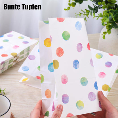 24er Pack Papiertüten Aufkleber Regenbogen Punkte Kindergeburtstag