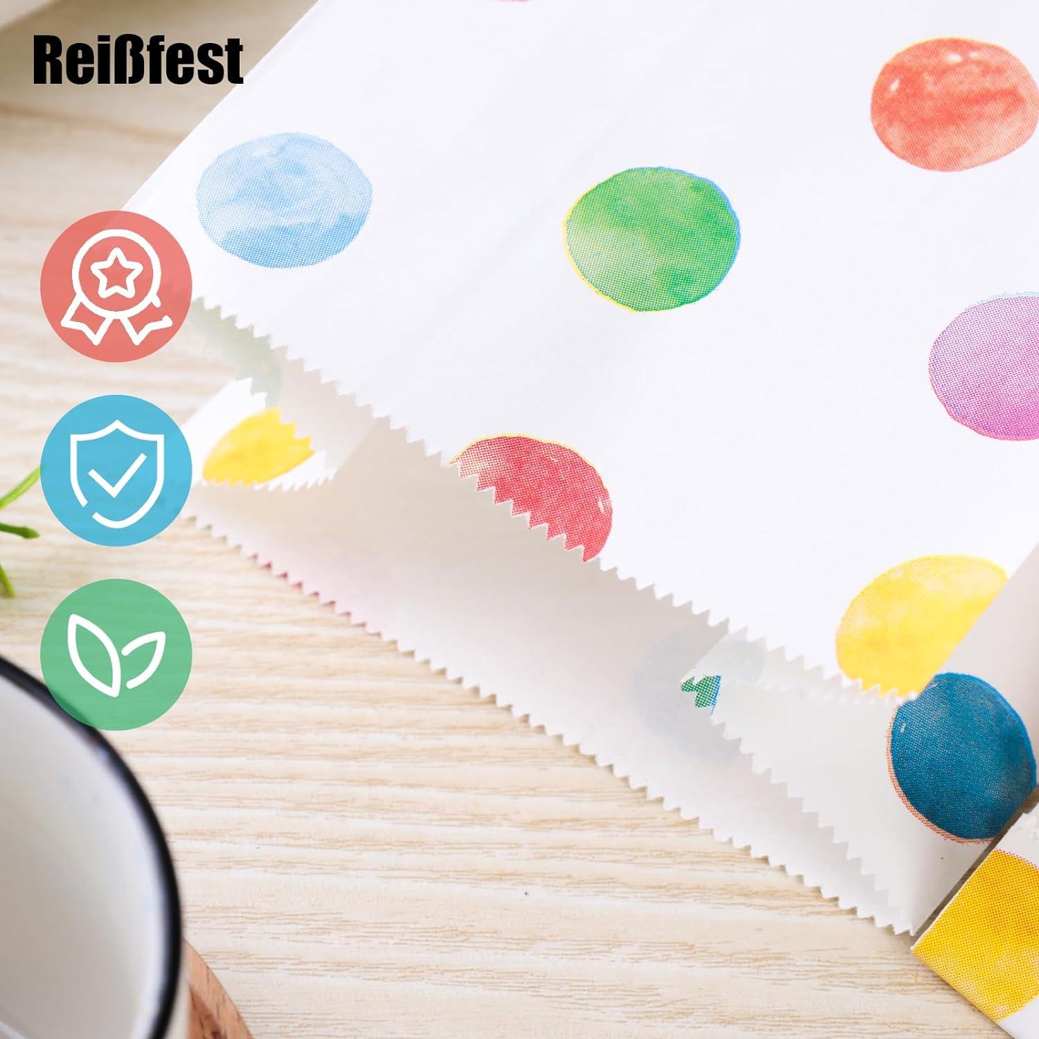 Kraftpapiertüten mit Aufkleber, 24 Stück, Regenbogen Punkte