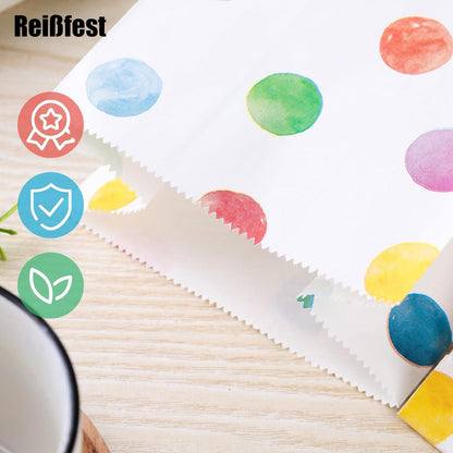 Kraftpapiertüten mit Aufkleber, 24 Stück, Regenbogen Punkte