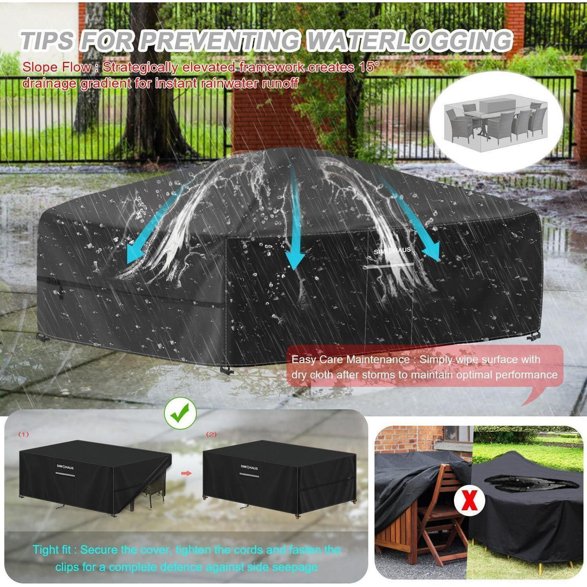 Gartenmöbel Abdeckung XXL 300x250x100cm – Wasserdicht & Belüftet