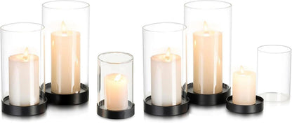 6er Set Schwarz Windlicht Kerzenhalter Glaszylinder Metall
