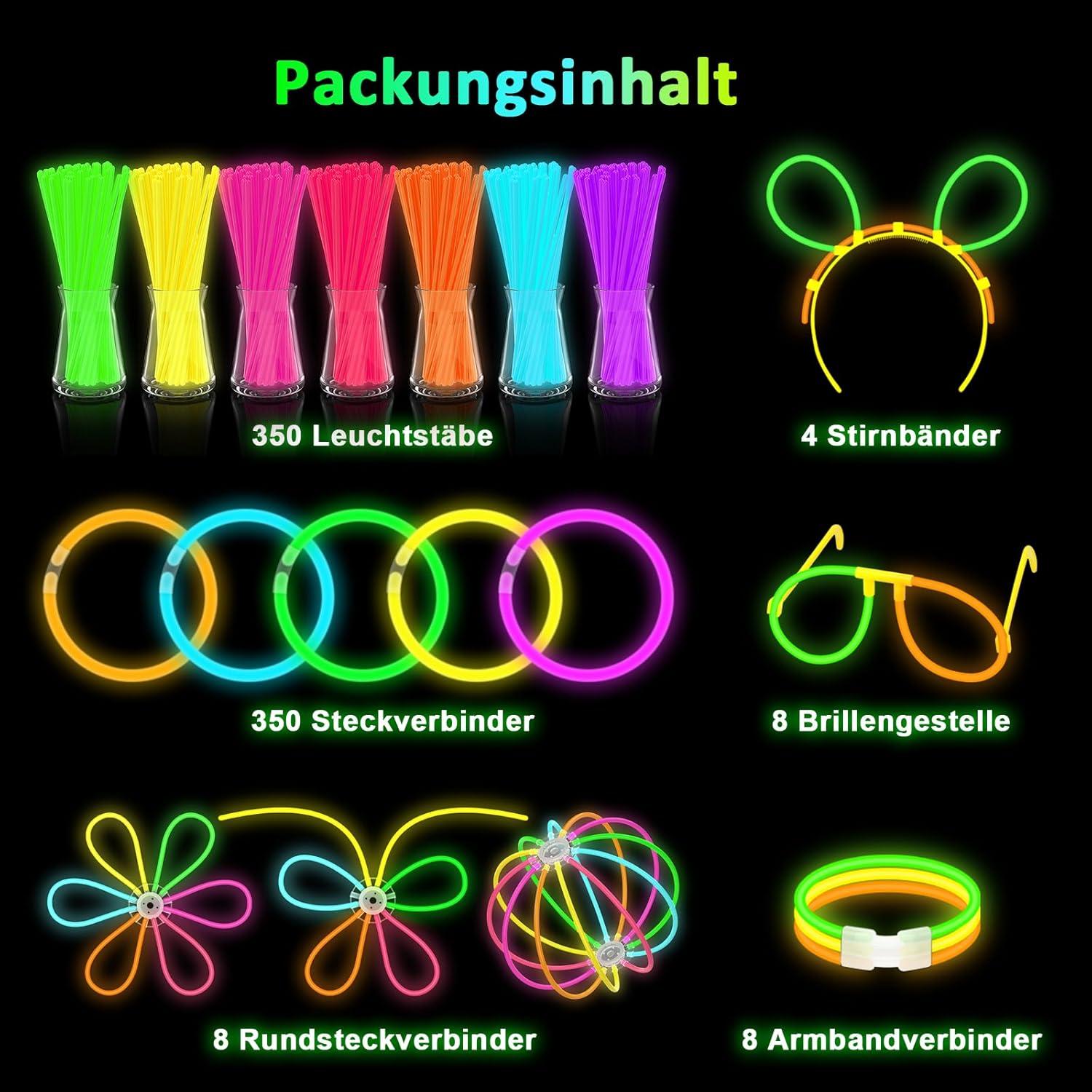 378er Halloween Knicklichter Set Kinder Leuchtarmbänder Neon Party Pack