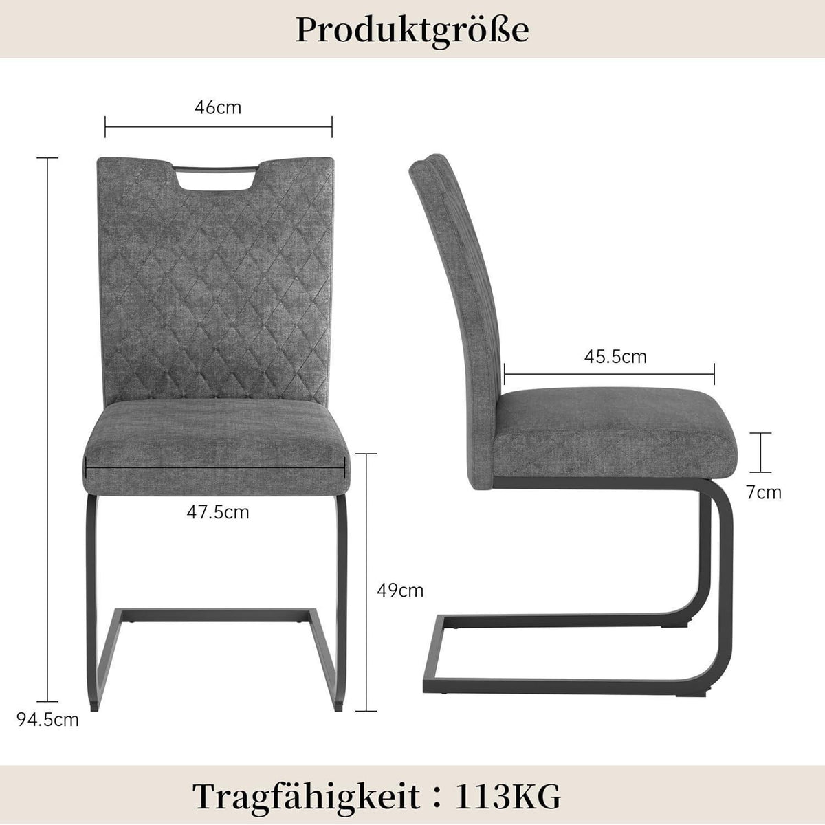 Esszimmerstühle 2er Set – Grau, Schwingstuhl, Komfortabel