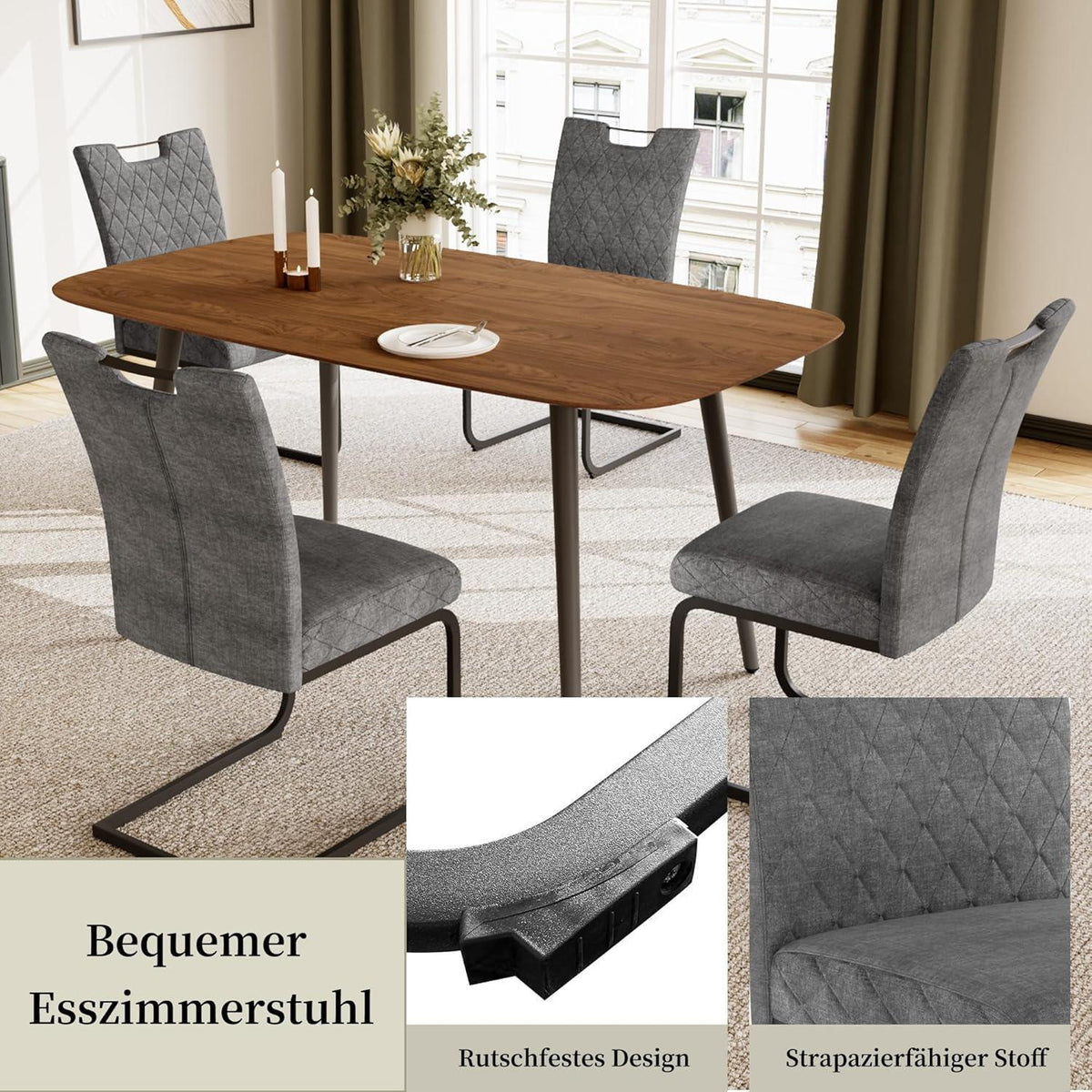 Esszimmerstühle 2er Set – Grau, Schwingstuhl, Komfortabel