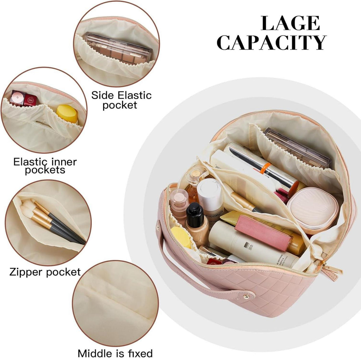 Make-up Tasche aus PU-Leder für Frauen, Reise-Kosmetiktasche