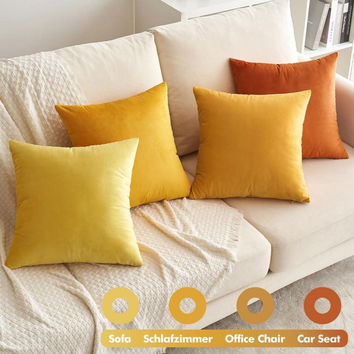Samt Kissenbezug 40x40 cm 4er Set Dekokissen Orange Serie