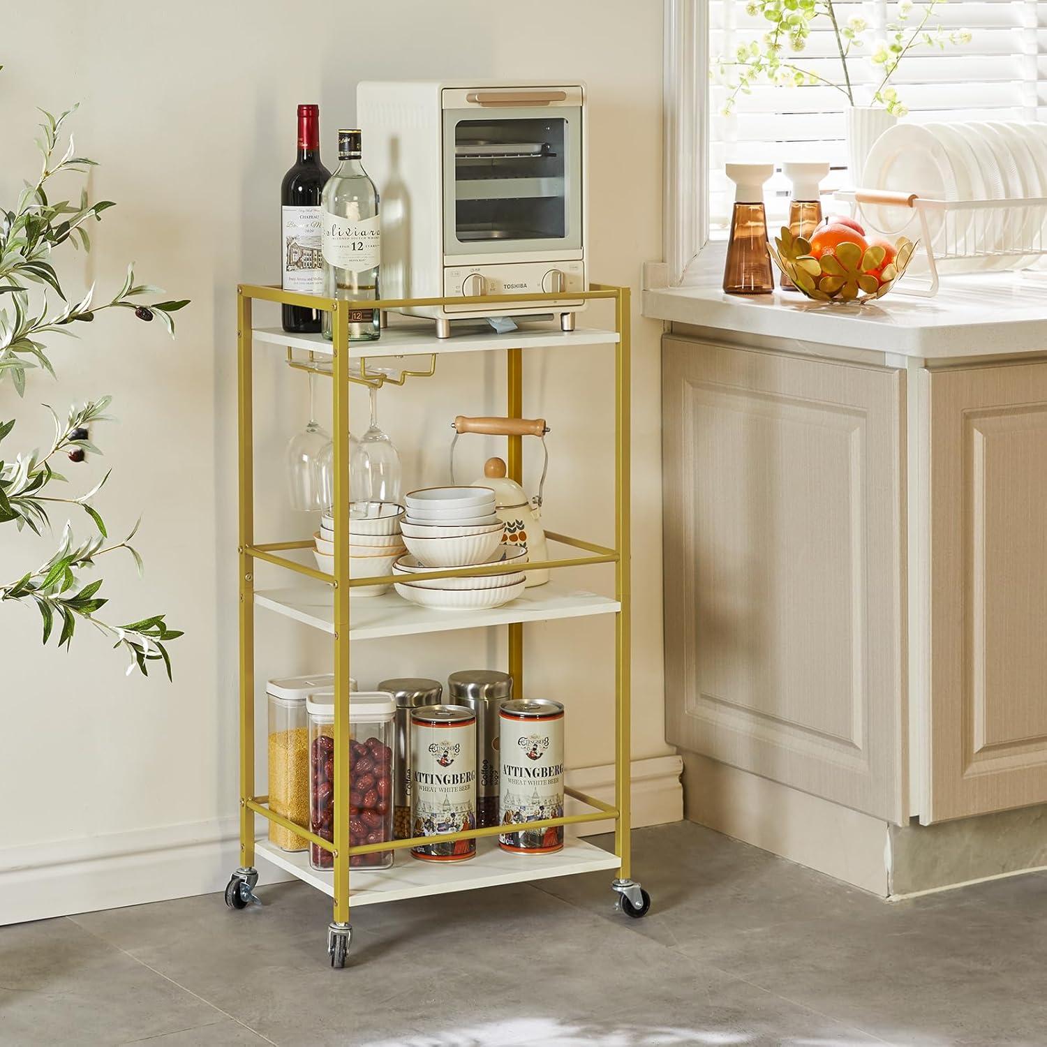 IBUYKE Home Bar Servierwagen 3-Etagen Mobiles Getränkeregal Weiß IBUYKE-519W