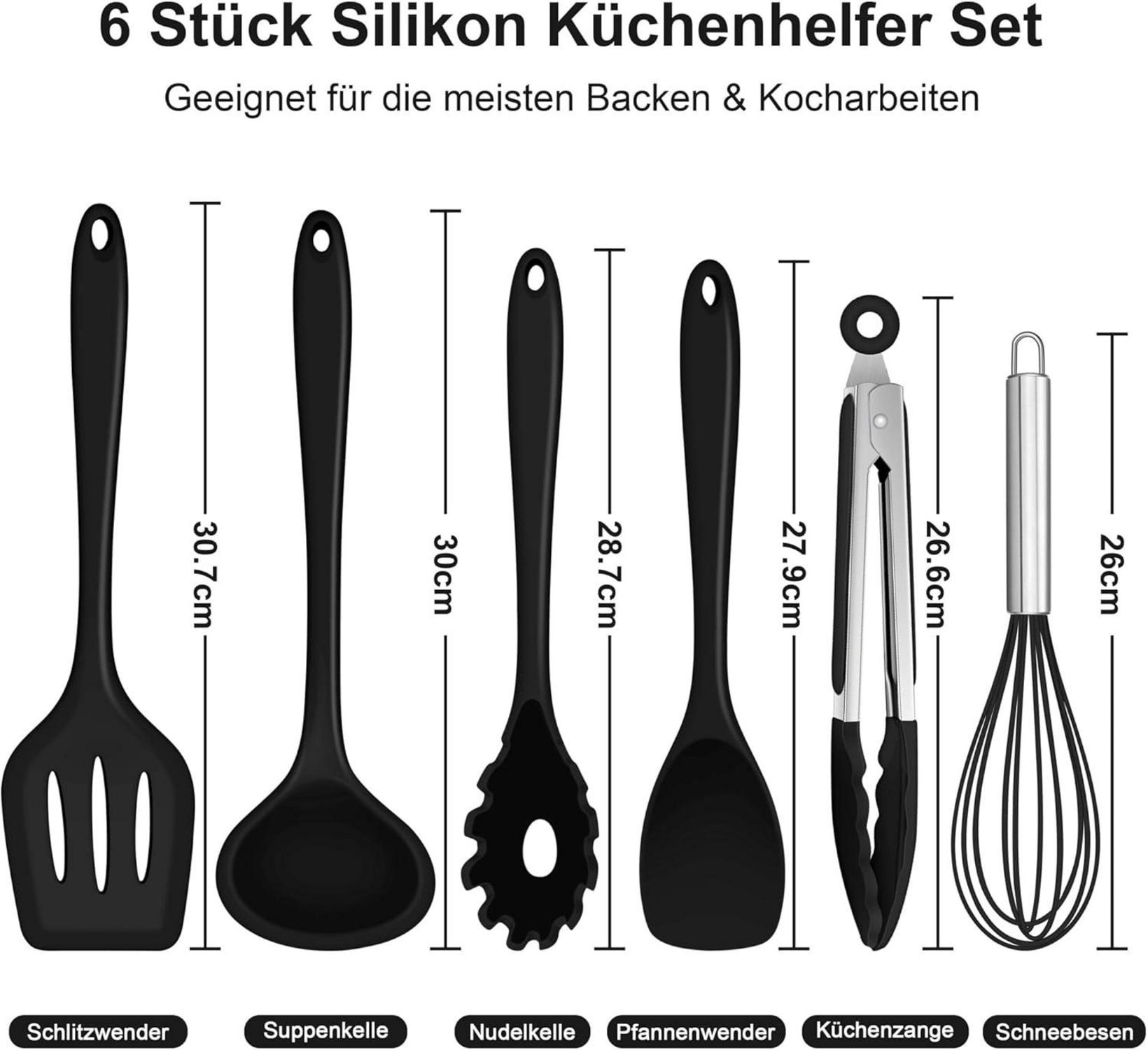 Silikon Küchenutensilien Set 6-teilig Schwarz Hitzebeständig