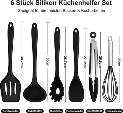 Silikon Küchenutensilien Set 6-teilig Schwarz Hitzebeständig