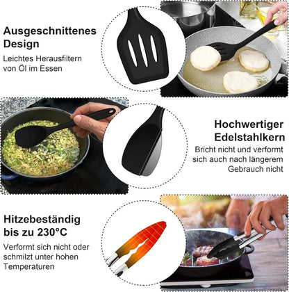 Joyfair 6-teiliges Silikon Küchenutensilien Set Schwarz Spülmaschinenfest & hitzebeständig
