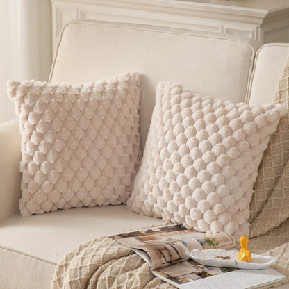 2x Plüsch Kissenbezug 45x45 cm – Beige Wollsamt Dekokissen