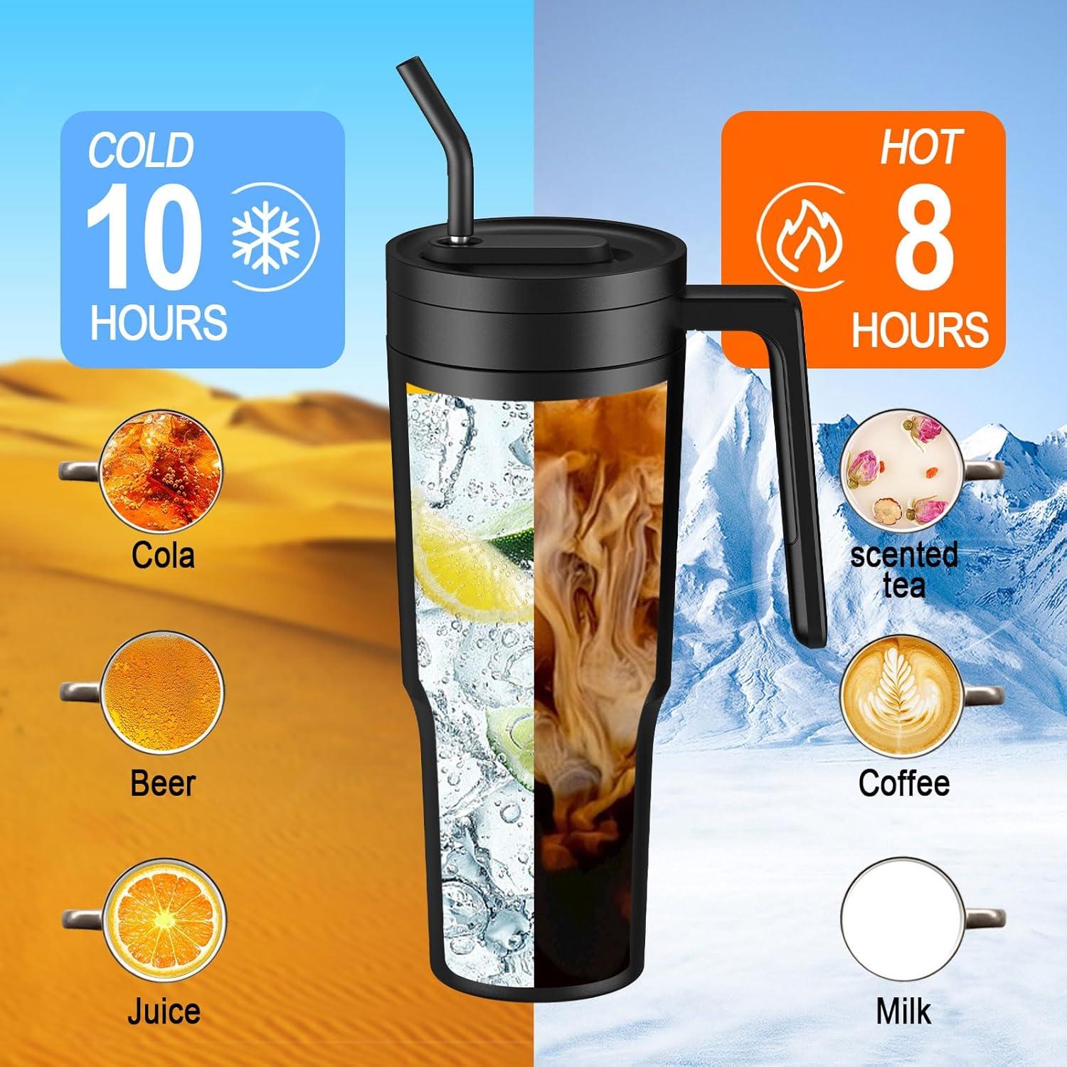 CS COSDDI Thermobecher mit Strohhalm und Griff 40oz Schwarz