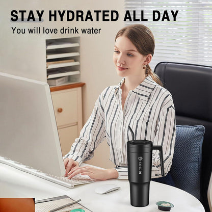 CS COSDDI 40oz Thermobecher mit Strohhalm und Griff - Edelstahl Autobecher Tumbler - Doppelwandig Isolierbecher - Auslaufsicher