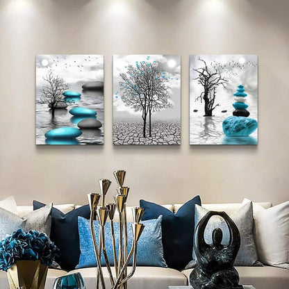 MHARTK66 Schwarz-Weiß Turquoise Wandbilder Set Landschaft