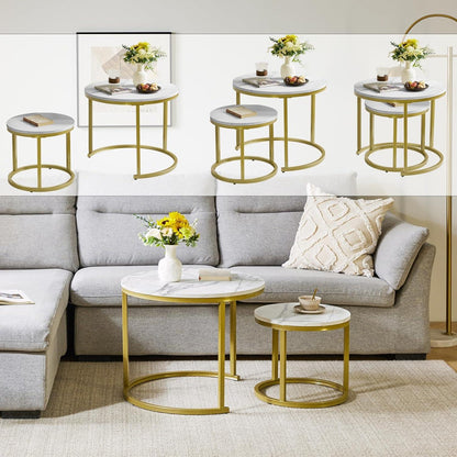 Runder Nisttisch 2er Set Beistelltische Weiß Gold Wohnzimmer Büro