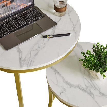 Runder Nisttisch 2er Set Beistelltische Weiß Gold Wohnzimmer Büro