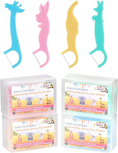 160er Kinder Zahnseide Sticks mit Tierformen & bunten Farben