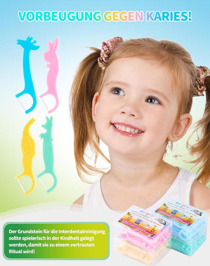 Kinder Zahnseide Sticks 160er-Pack bunte Tierformen Dental Floss Kids