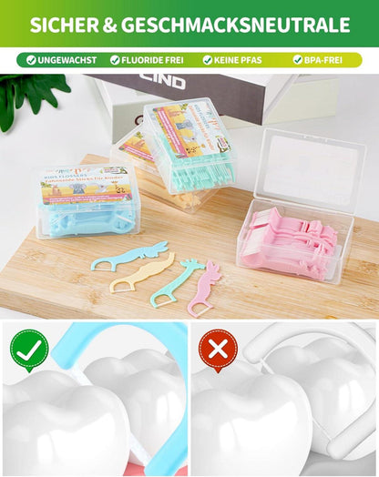 160er Kinder Zahnseide Sticks mit Tierformen und kindergerechtem Griff