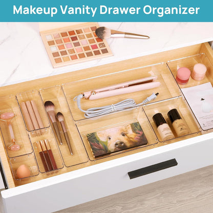 Vtopmart Schubladen Organizer Set, Transparent, Stapelbar, Rutschfest, 36 Stück, 7 Größen