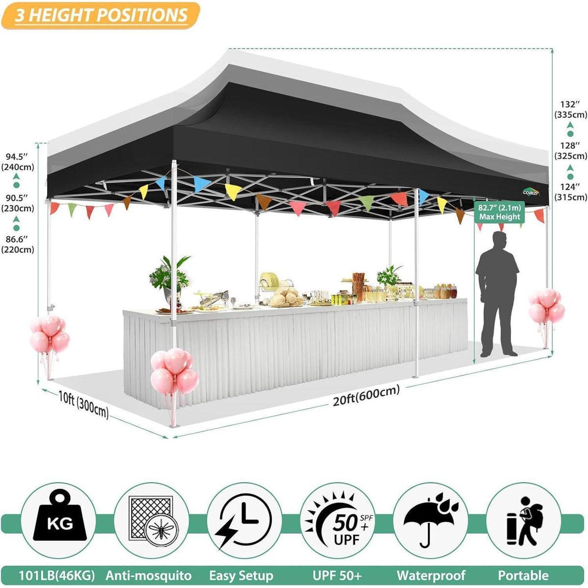 3x6m Pavillon mit 6 Seitenwänden – Wasserdicht & Stabil