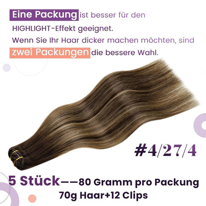 Echthaar Extensions Balayage Braun Ombre Karamellblond 45cm