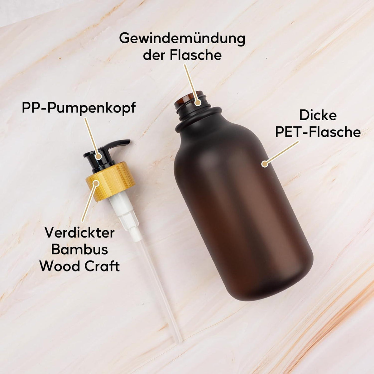 3x Seifenspender 500ml mit Etiketten – Bernstein Schwarz