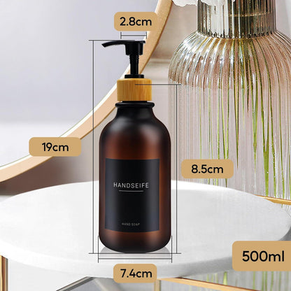 3x Seifenspender 500ml mit Etiketten – Bernstein Schwarz