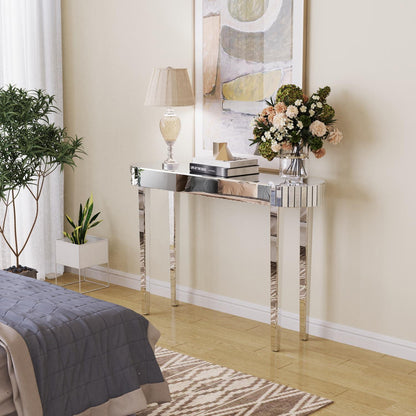 Eleganter Silber Spiegelglas Konsolentisch Modern 120x32x80cm