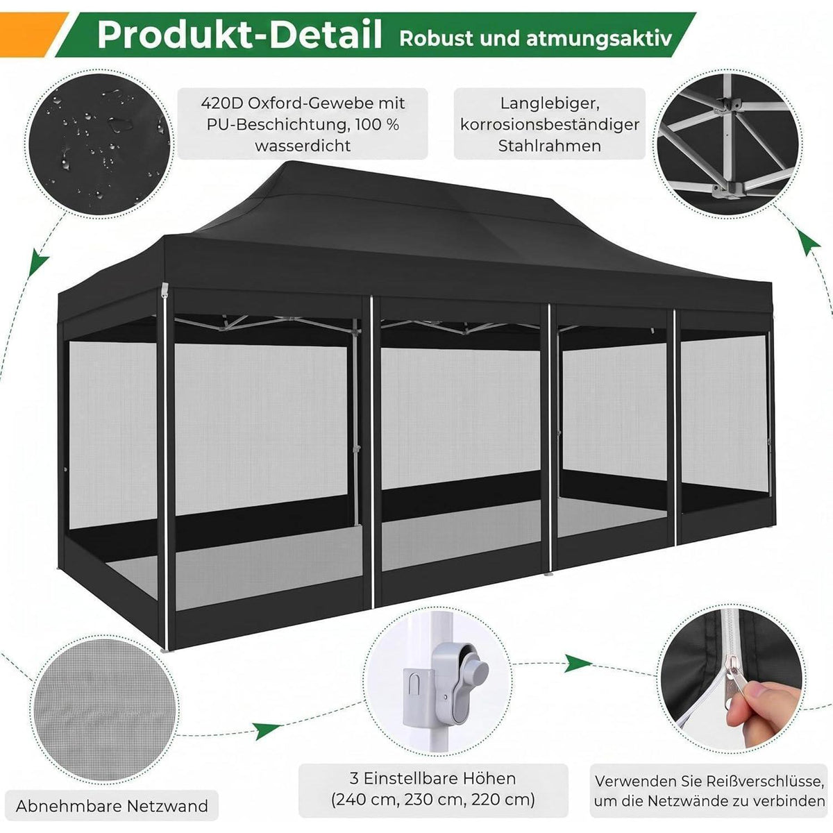 Faltpavillon 3x6m – Wasserdicht, Stabil & Mit Seitenwänden