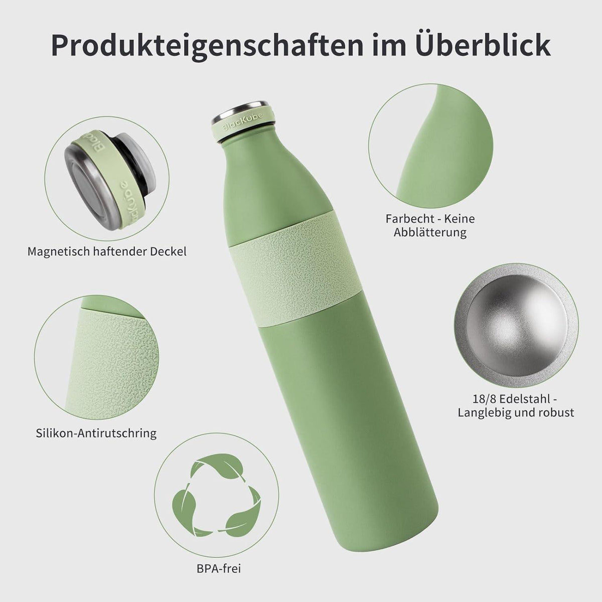 Blackube Thermosflasche Edelstahl 500ml Auslaufsicher Rutschfeste Silikonhülle