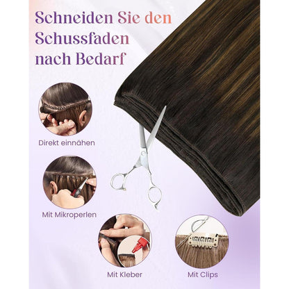 Echthaar Tressen Braun Balayage 60cm – Zum Einnähen & Stylen