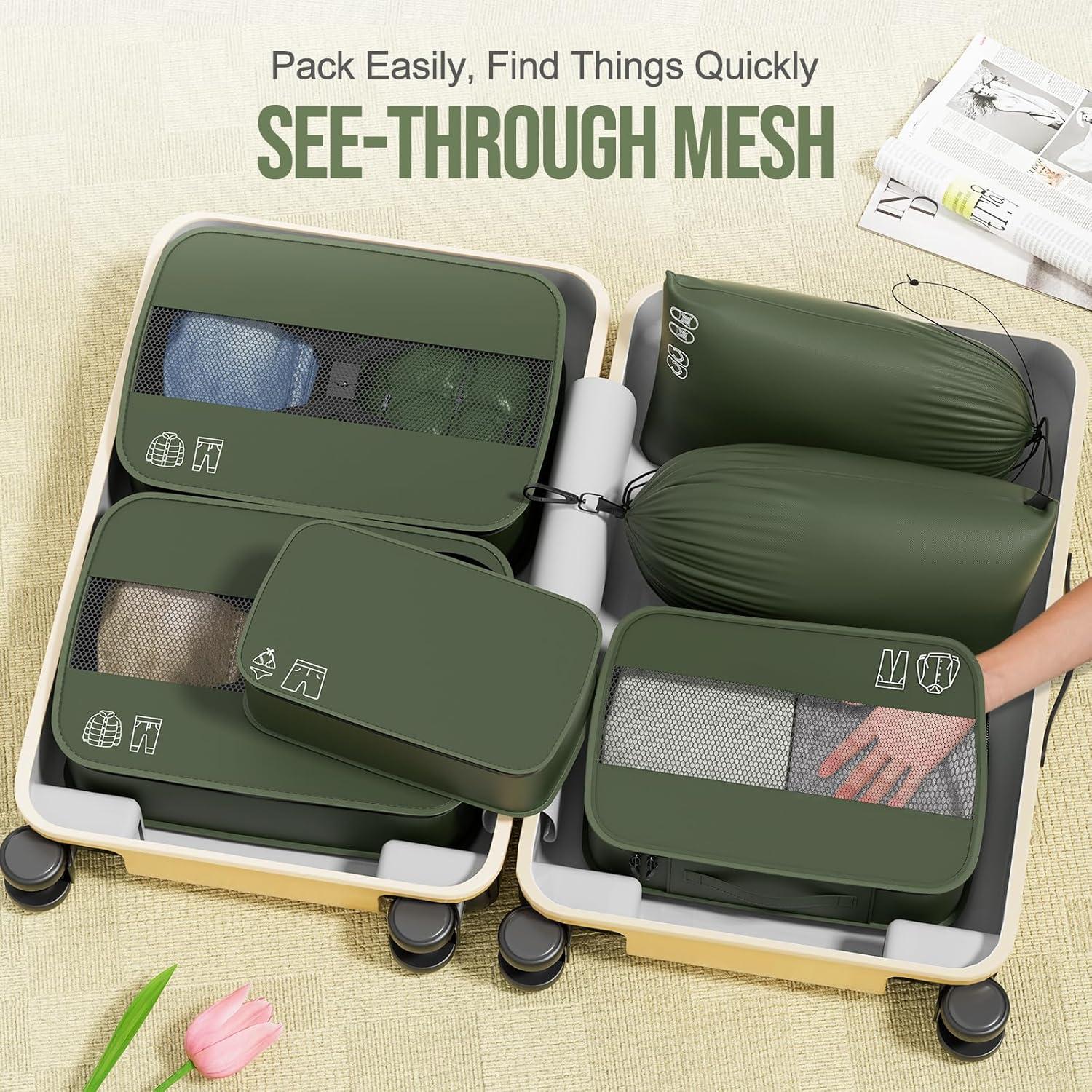 GoMaihe Koffer Organizer Set XL 7-teilig Maschinenwaschbar Grün