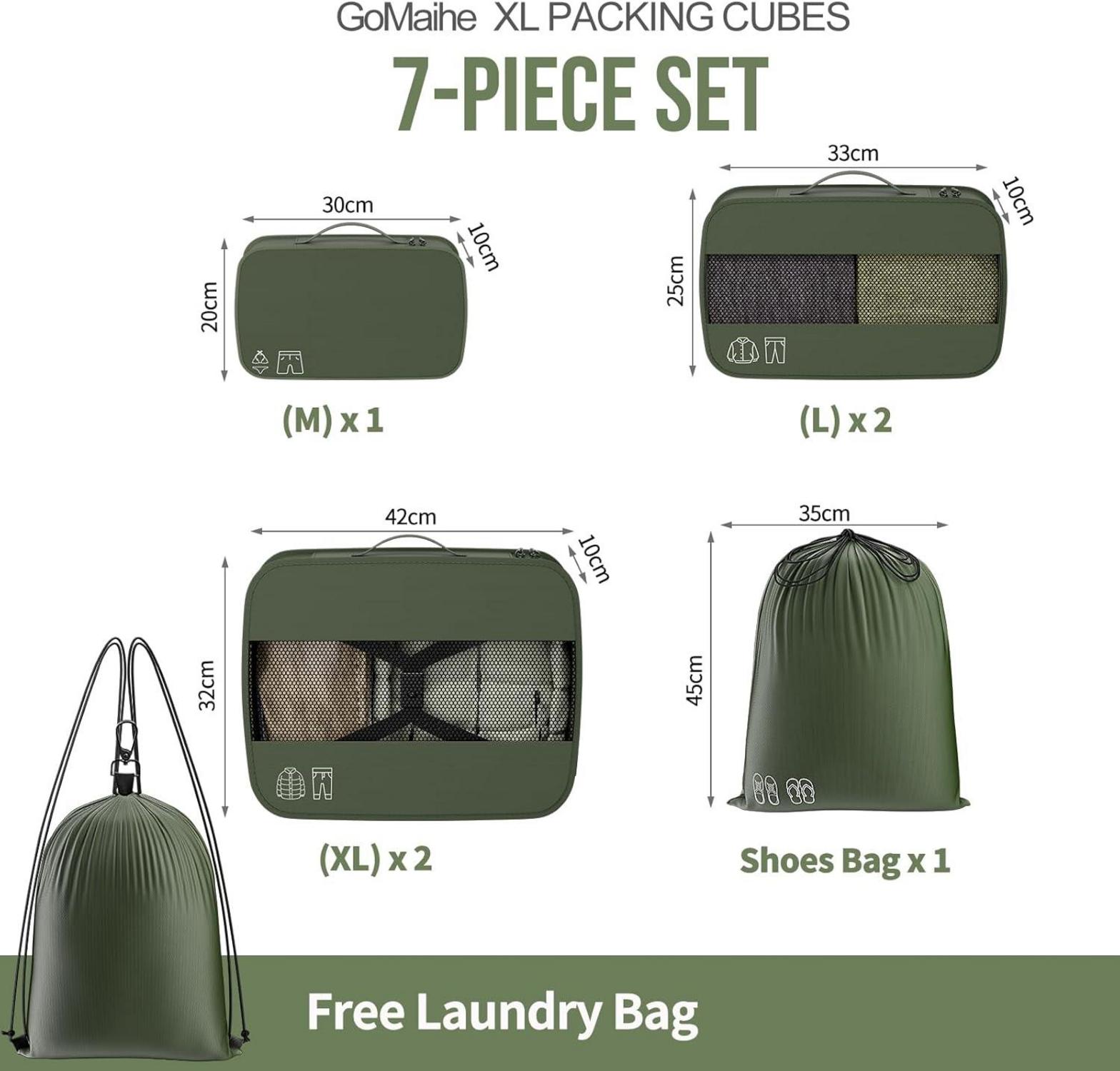 GoMaihe Koffer Organizer Set XL 7-teilig Maschinenwaschbar Grün