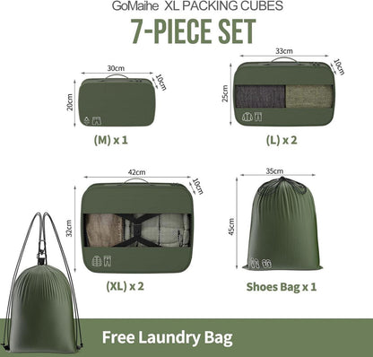 GoMaihe Koffer Organizer Set XL 7-teilig Maschinenwaschbar Grün