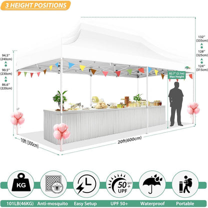 3x6m Faltpavillon wasserdicht – Pop-up Partyzelt mit Mesh-Wänden