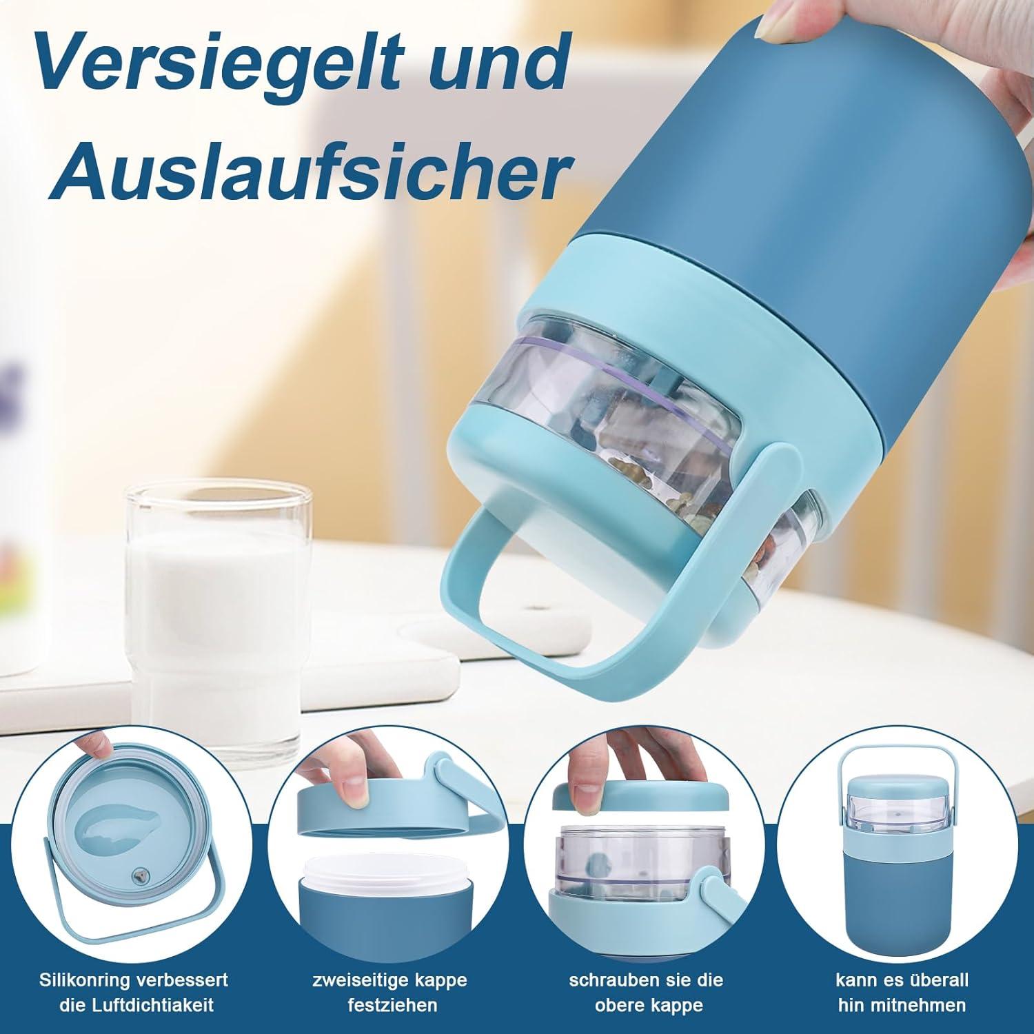 ERBO Müsli Joghurtbecher to go 570ml+160ml Auslaufsicher Doppellagiges Design
