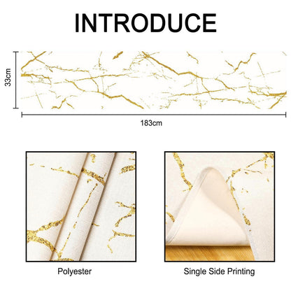 Moderner Tischläufer Weiß Marmor Gold 33x183 cm Leinen