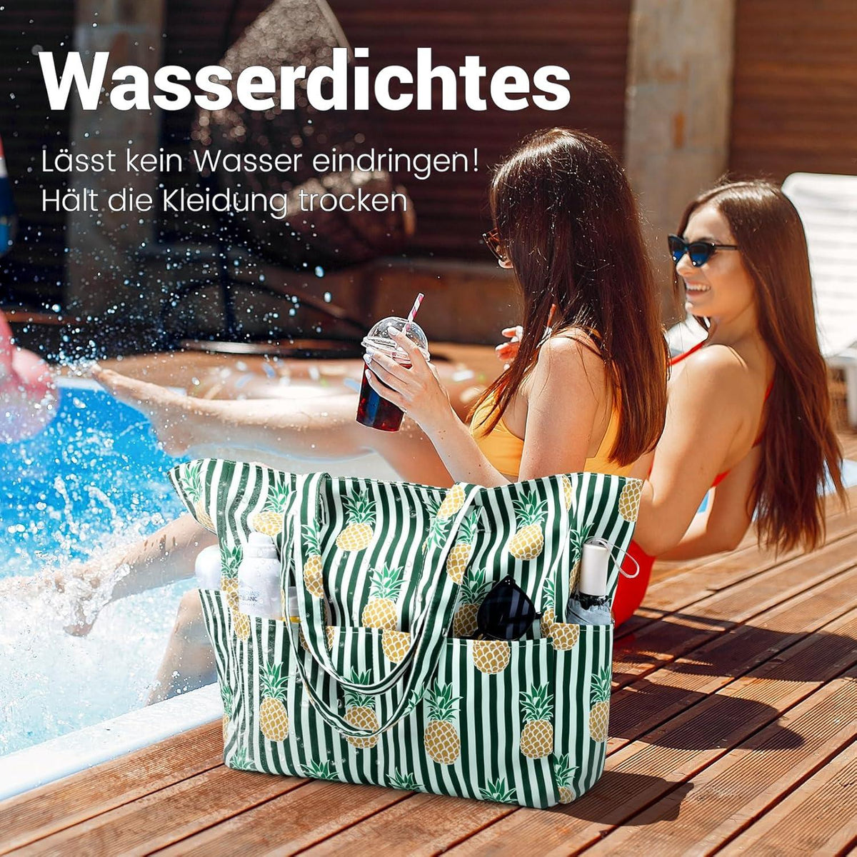 Große Strandtasche Damen XXL mit Reißverschluss Badetasche Beach Bag