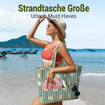 Große Strandtasche Damen XXL mit Reißverschluss Badetasche Beach Bag