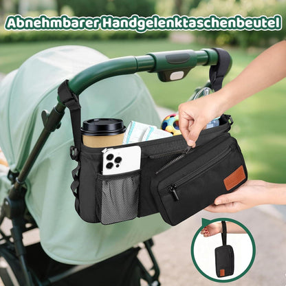 Kinderwagen Organizer mit Getränkehalter & Tasche Schwarz