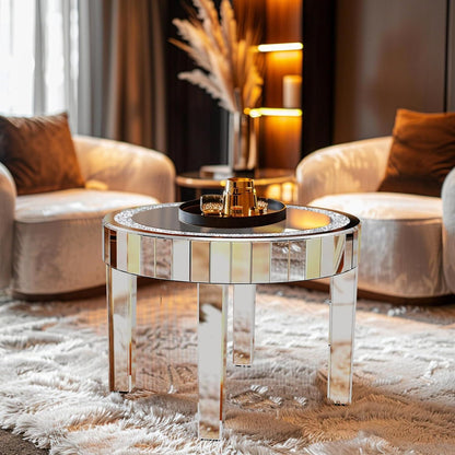 Runder Silber Kristall Glastisch Ø60cm Modern Luxus