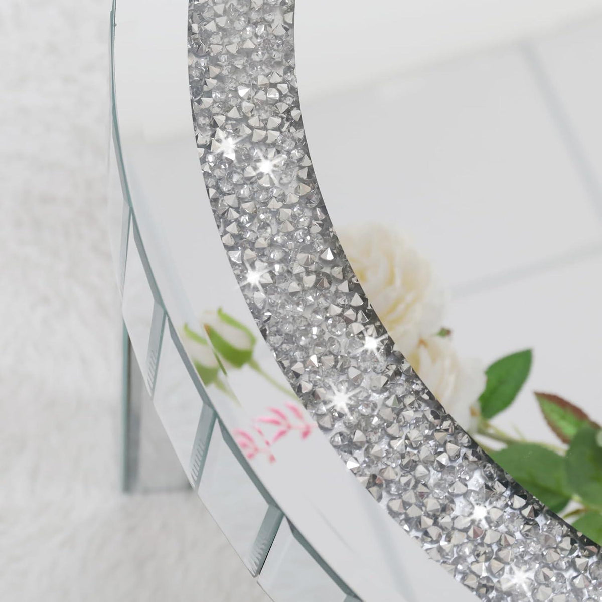 Runder Silber Glas Beistelltisch Kristall Ø60cm Luxus Modern 60×60×50 cm